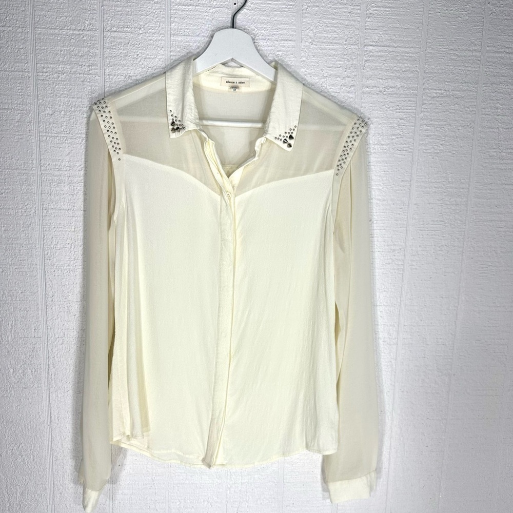 Silence+noise spike collar sheer cream blouse size M